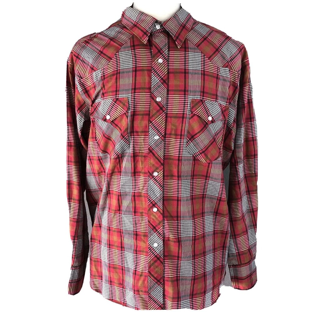 Wrangler Western Cowboy Shirt Size XL 17-17 1/2 Pearl Snaps Rodeo Farmer Rancher